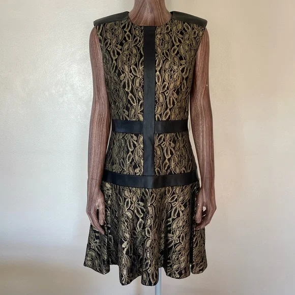 slim fit dress slacks Vintage 1960s Bronze Gold Brocade Dress